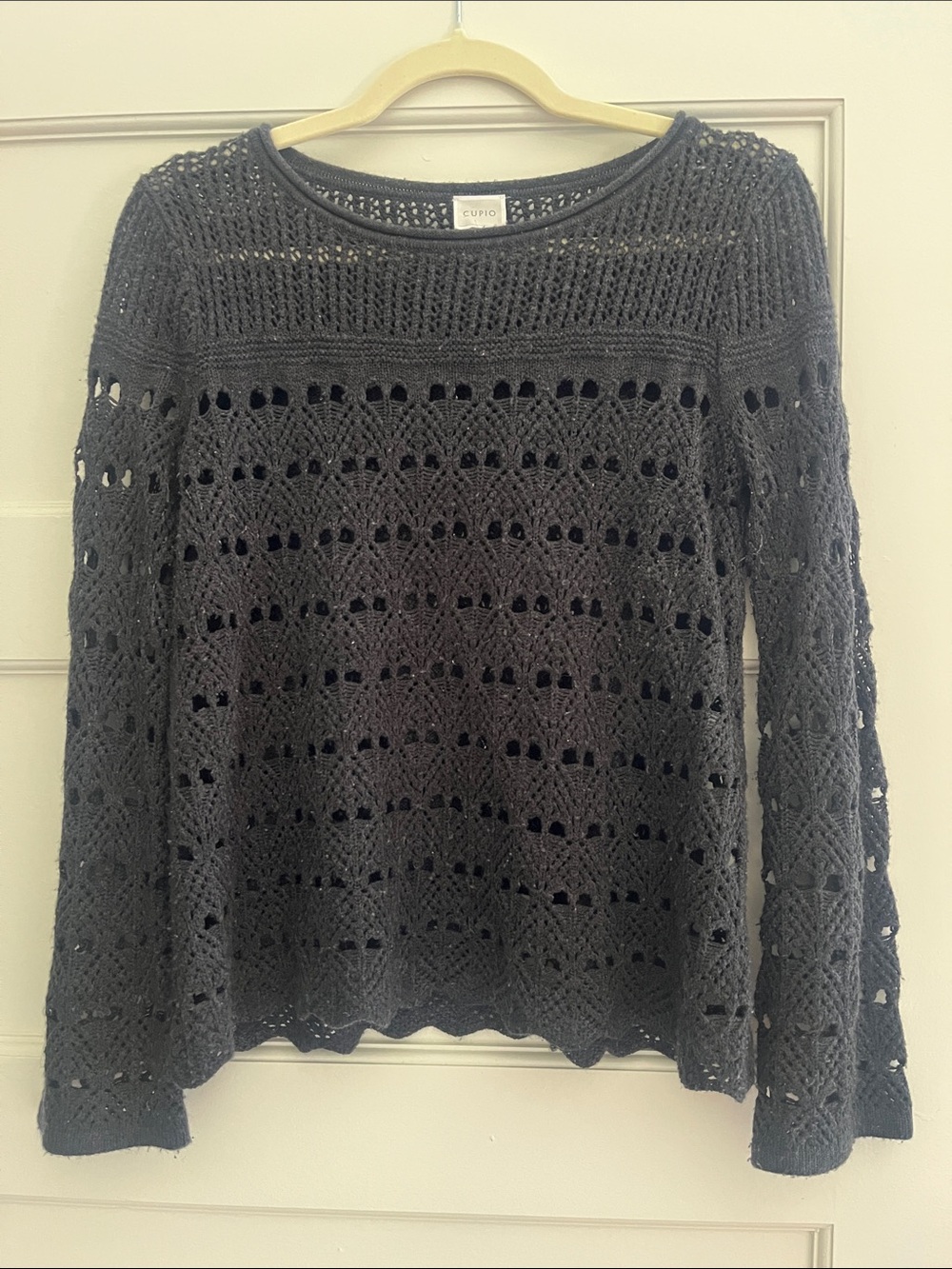 Cupio Charcoal Gray Open-Knit Scoop Neck Sweater